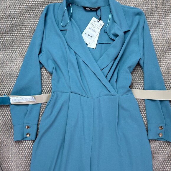 Zara Long Belted Jumpsuit with Belt Women's Light Green - Picture 2 of 14